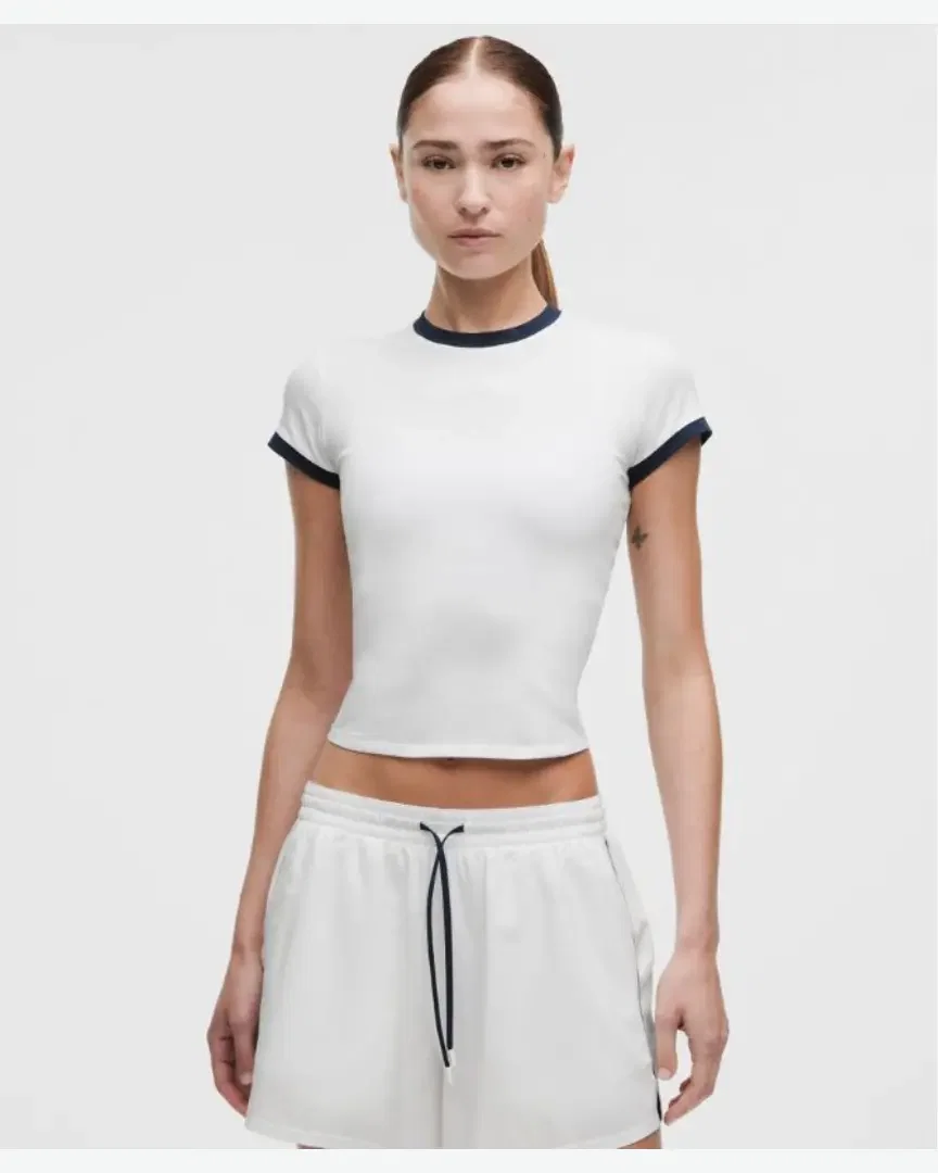 Lululemon Baby Tee Ringer De Algodón Orgánico Courtside Mujer
