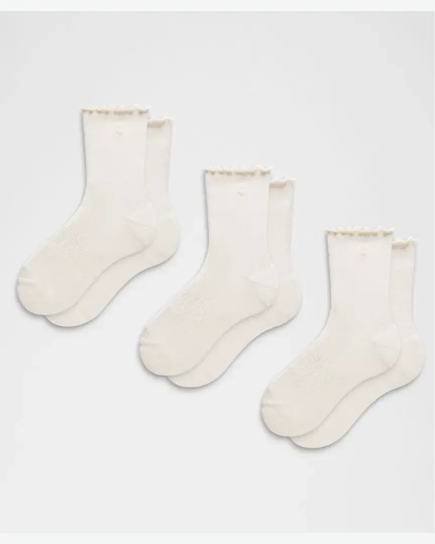 Lululemon Calcetines Unisexos Medios Con Borde Ondulado 3 Pares