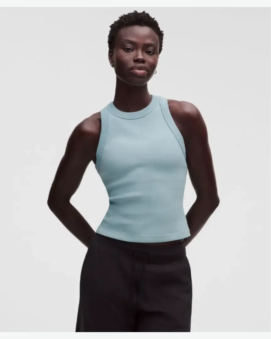 Lululemon Camiseta Sin Mangas de Algodón Grueso Acanalado Mujer